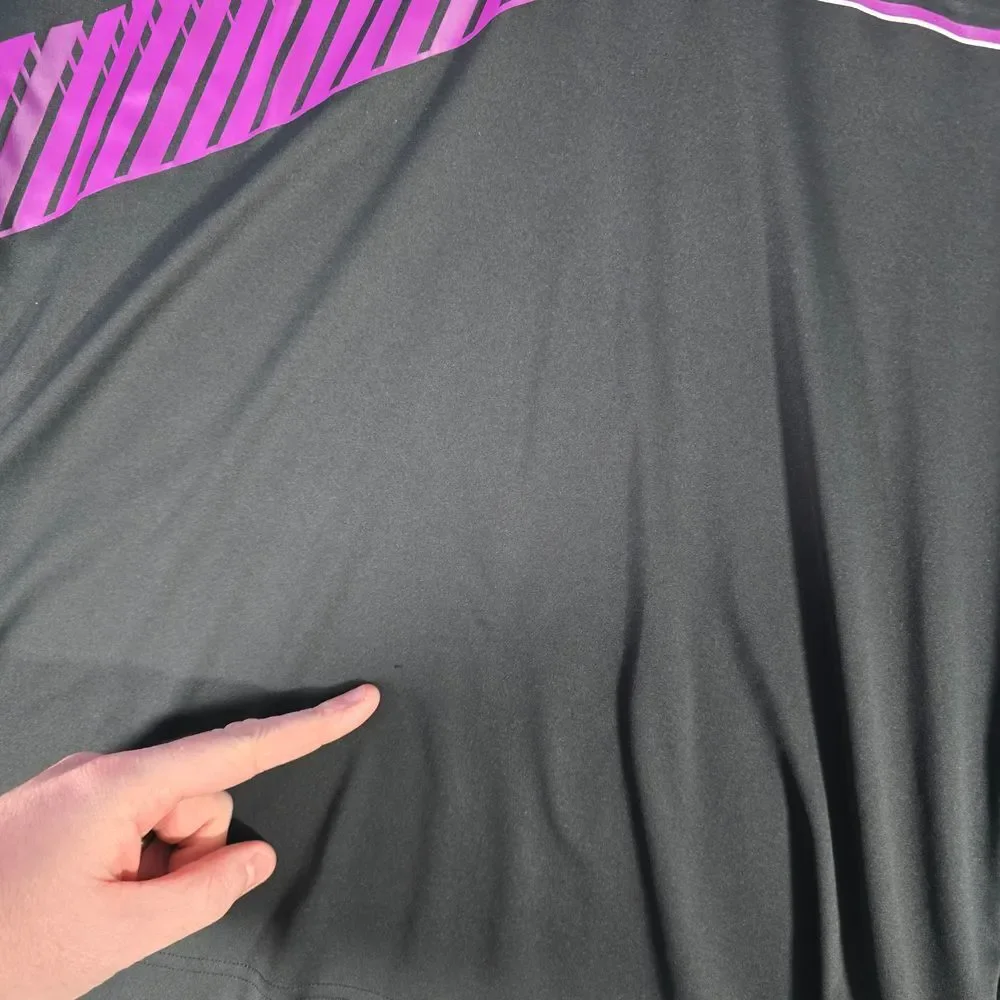Adidas Golf Black Purple Striped Performance Athletic Polo‎ Shirt Size M